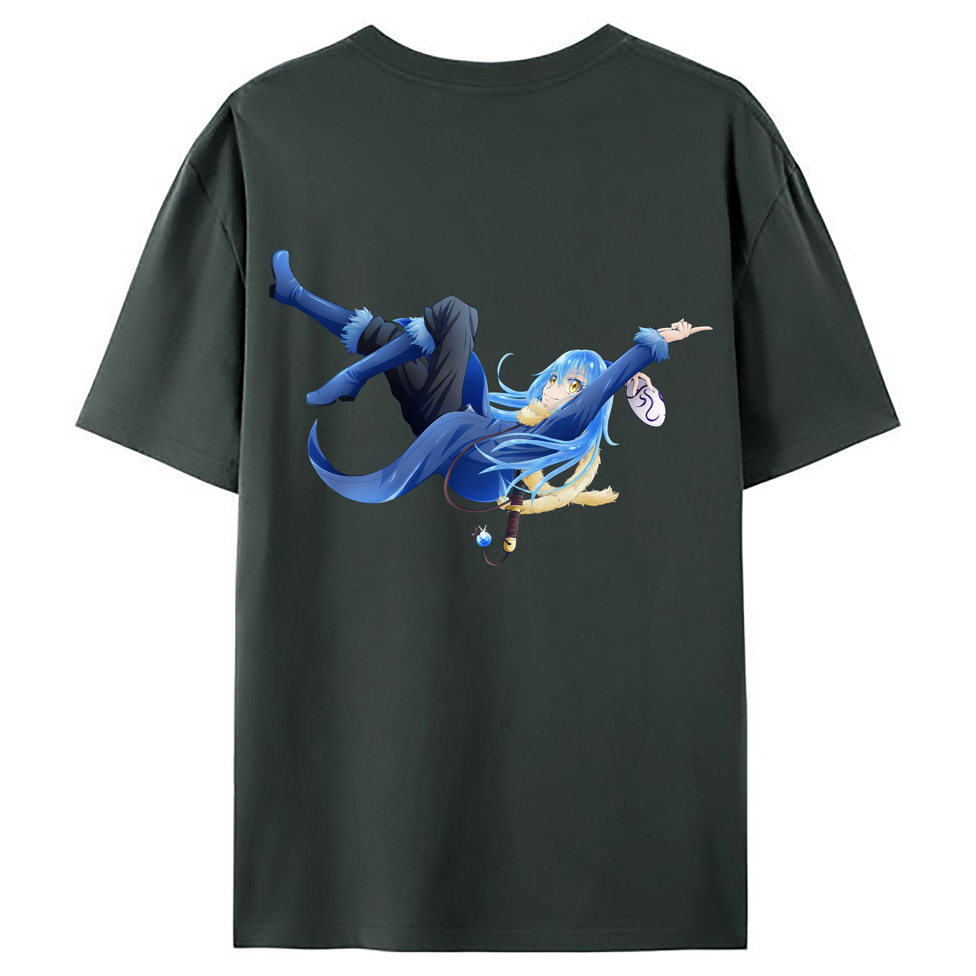 （画像用） 転スラ Regarding Reincarnated to Slime 綿100％ メンズ半袖Tシャツ（バックプリント） 通気性
